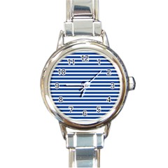 Horizontal Stripes Dark Blue Round Italian Charm Watch by Mariart