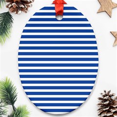 Horizontal Stripes Dark Blue Ornament (Oval)