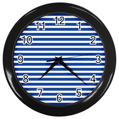 Horizontal Stripes Dark Blue Wall Clocks (black)