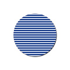 Horizontal Stripes Dark Blue Rubber Coaster (round)  by Mariart