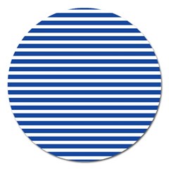 Horizontal Stripes Dark Blue Magnet 5  (round) by Mariart