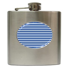 Horizontal Stripes Dark Blue Hip Flask (6 Oz) by Mariart