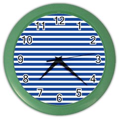 Horizontal Stripes Dark Blue Color Wall Clocks by Mariart