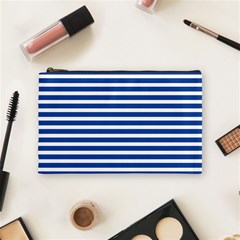 Horizontal Stripes Dark Blue Cosmetic Bag (medium)  by Mariart