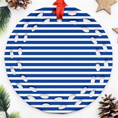 Horizontal Stripes Dark Blue Ornament (round Filigree) by Mariart