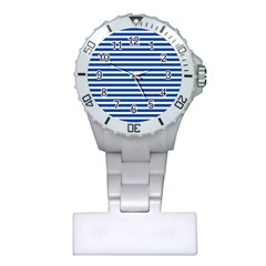 Horizontal Stripes Dark Blue Plastic Nurses Watch by Mariart