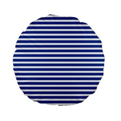 Horizontal Stripes Dark Blue Standard 15  Premium Flano Round Cushions