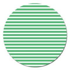 Horizontal Stripes Green Magnet 5  (round) by Mariart