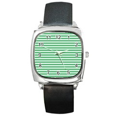 Horizontal Stripes Green Square Metal Watch by Mariart