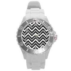 Zig Zags Pattern Round Plastic Sport Watch (l) by Valentinaart