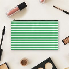 Horizontal Stripes Green Cosmetic Bag (medium)  by Mariart