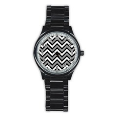 Zig Zags Pattern Stainless Steel Round Watch by Valentinaart