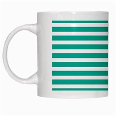 Horizontal Stripes Green Teal White Mugs by Mariart