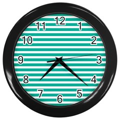 Horizontal Stripes Green Teal Wall Clocks (black) by Mariart