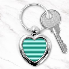 Horizontal Stripes Green Teal Key Chains (heart)  by Mariart