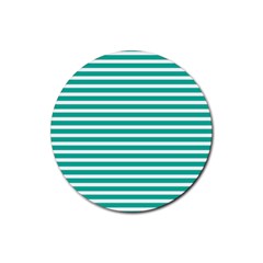 Horizontal Stripes Green Teal Rubber Round Coaster (4 Pack)  by Mariart