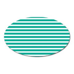 Horizontal Stripes Green Teal Oval Magnet by Mariart