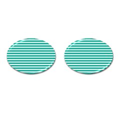 Horizontal Stripes Green Teal Cufflinks (oval)