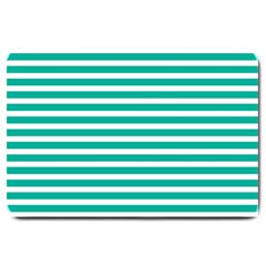 Horizontal Stripes Green Teal Large Doormat  by Mariart