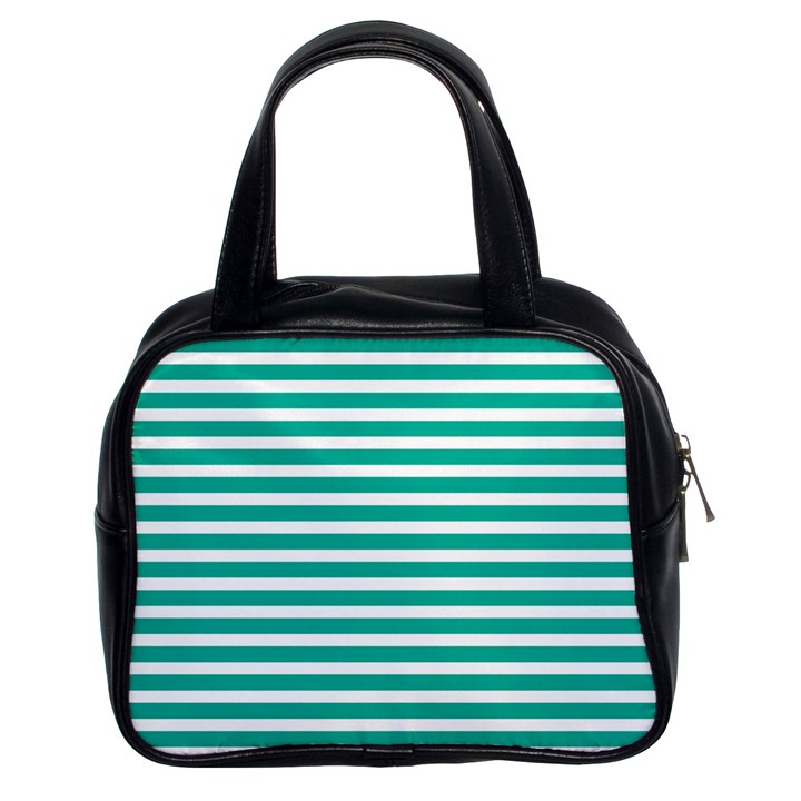 Horizontal Stripes Green Teal Classic Handbags (2 Sides)