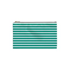 Horizontal Stripes Green Teal Cosmetic Bag (small)  by Mariart