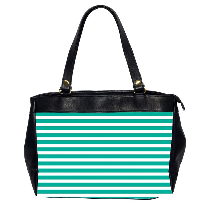 Horizontal Stripes Green Teal Office Handbags (2 Sides) 