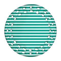 Horizontal Stripes Green Teal Round Filigree Ornament (two Sides) by Mariart