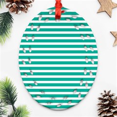 Horizontal Stripes Green Teal Ornament (oval Filigree) by Mariart