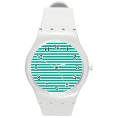 Horizontal Stripes Green Teal Round Plastic Sport Watch (m) by Mariart