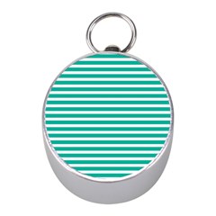 Horizontal Stripes Green Teal Mini Silver Compasses