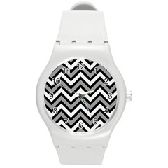 Zig Zags Pattern Round Plastic Sport Watch (m) by Valentinaart