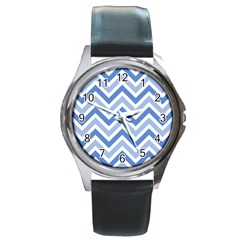 Zig Zags Pattern Round Metal Watch by Valentinaart