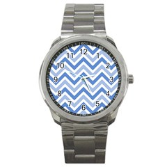 Zig Zags Pattern Sport Metal Watch by Valentinaart