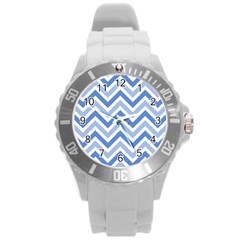 Zig Zags Pattern Round Plastic Sport Watch (l) by Valentinaart