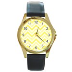 Zig zags pattern Round Gold Metal Watch Front