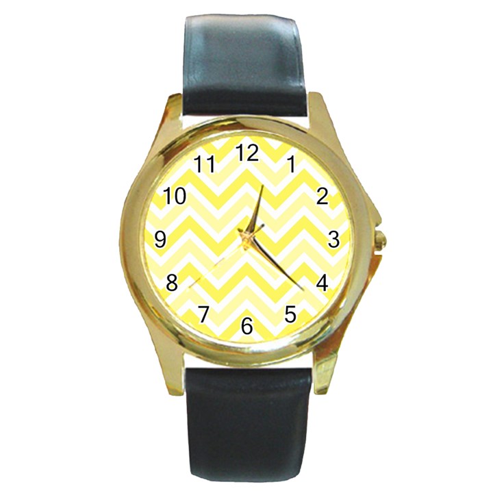 Zig zags pattern Round Gold Metal Watch