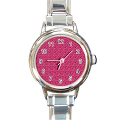 Red White And Blue Leopard Print  Round Italian Charm Watch by PhotoNOLA