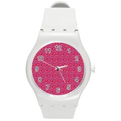 Red White And Blue Leopard Print  Round Plastic Sport Watch (m)