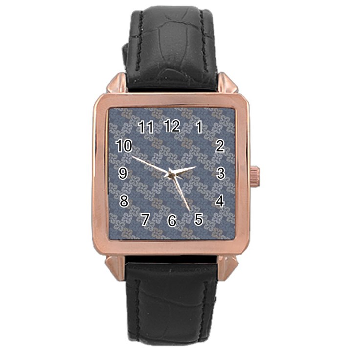 Decorative Ornamental Geometric Pattern Rose Gold Leather Watch 