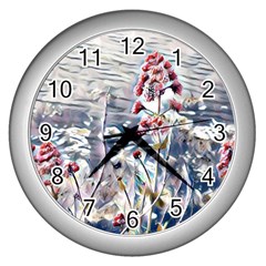 Port Flowers Wall Clocks (silver)  by DeneWestUK