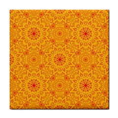 Solar Mandala  Orange Rangoli  Tile Coaster