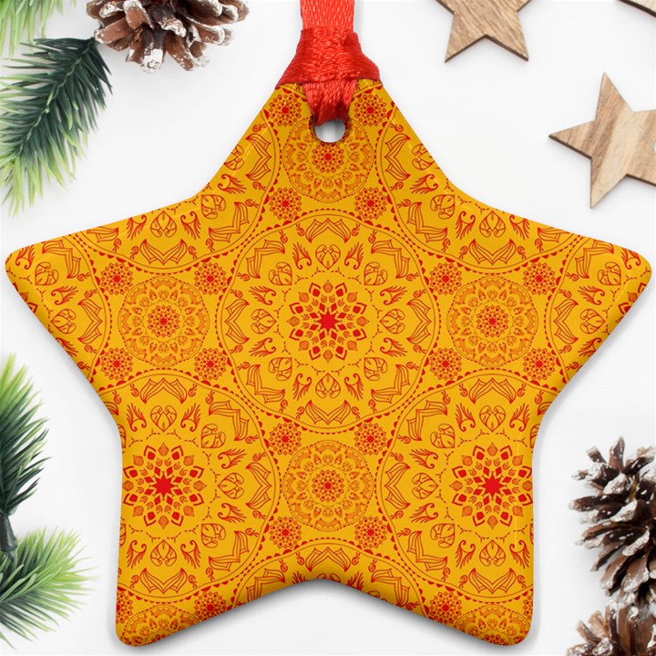 Solar mandala. Orange rangoli. Ornament (Star)