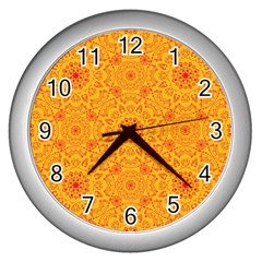 Solar Mandala  Orange Rangoli  Wall Clock (silver) by bunart