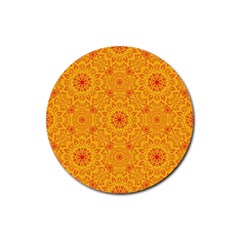 Solar Mandala  Orange Rangoli  Rubber Coaster (round) by bunart