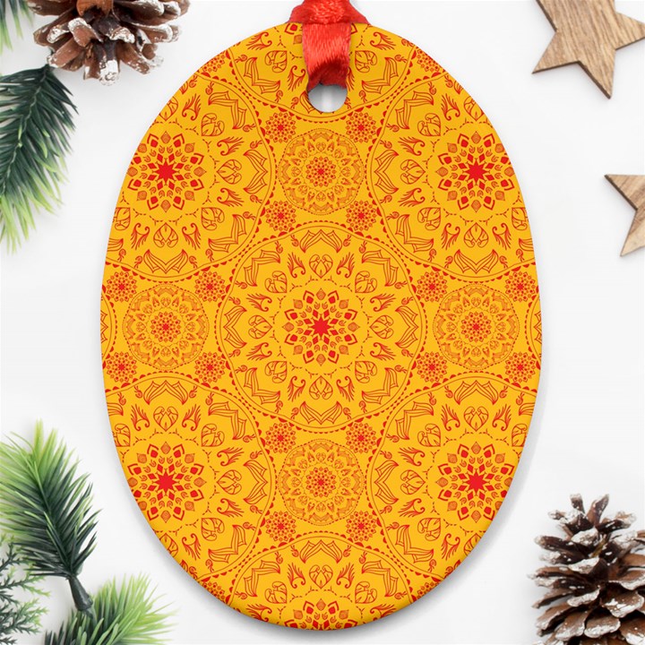 Solar mandala. Orange rangoli. Oval Ornament (Two Sides)