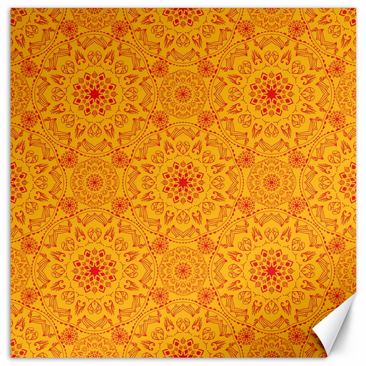 Solar mandala. Orange rangoli. Canvas 20  x 20 