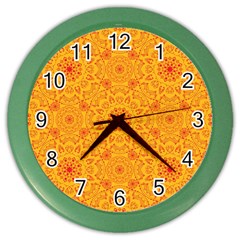 Solar Mandala  Orange Rangoli  Color Wall Clock by bunart