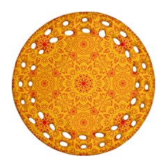 Solar Mandala  Orange Rangoli  Round Filigree Ornament (two Sides)