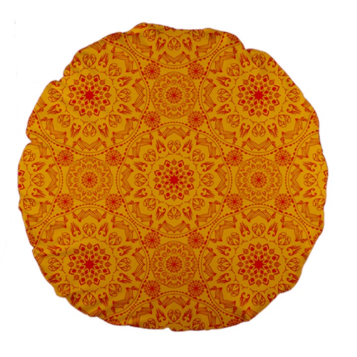 Solar mandala. Orange rangoli. Large 18  Premium Round Cushion 