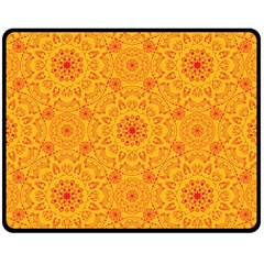 Solar Mandala  Orange Rangoli  Double Sided Fleece Blanket (medium) by bunart